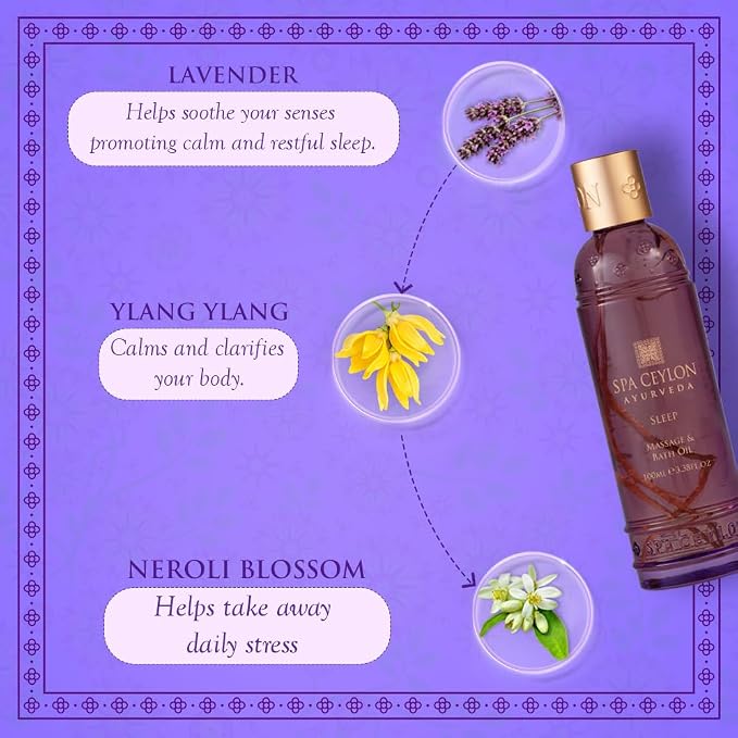 Spa Ceylon Sleep Massage & Bath Oil – Natural Ayurveda Body Oil with Lavender, Ylang Ylang & Patchouli – Calming Bedtime Massage, Bath & Moisturizer Oil – 100ml