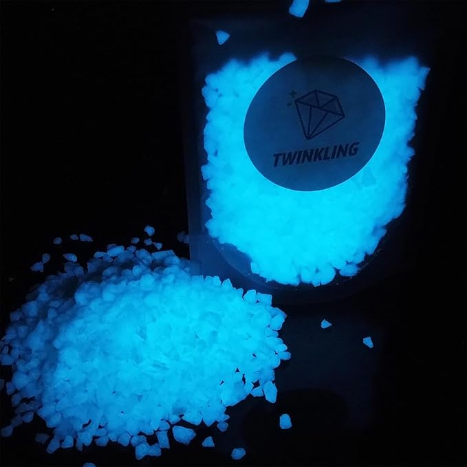 TWINKLING Glow in The Dark Crushed Glass, Broken Glass Glitter, Glow in The Dark Stones Gems Chips for DIY Resin Art Epoxy Crafts, Nail Art, Jewelry Making, Geode Painting, 3-5mm(200g) (Sky Blue)