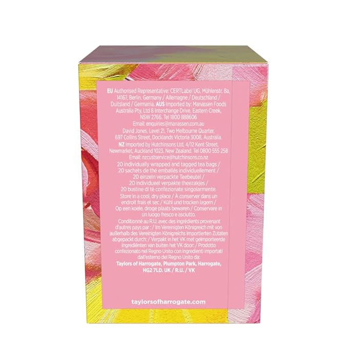 Taylors of Harrogate Rose Lemonade Infusion Individually Wrapped Bags, 20 Count (Pack of 1), Zingy, Refreshing and Fragrant, Caffeine-Free, Enjoy Hot or Iced, 20 Teabags