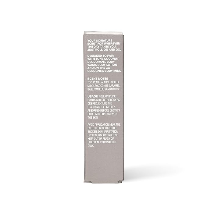 TONE Roll-on Fragrance Oil for Men, Coconut, Fragrance Oil with Notes of Coconut, Vanilla, and Sandalwood, 0.85 fl oz