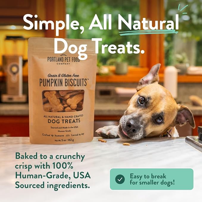 Portland Pet Food Pumpkin Dog Treats, Healthy, Grain-Free Biscuits 3 Pack | Human-Grade, Limited Ingredient, Natural Low Calorie Training Treats for Small & Large Dogs, Puppy to Senior, Made in USA