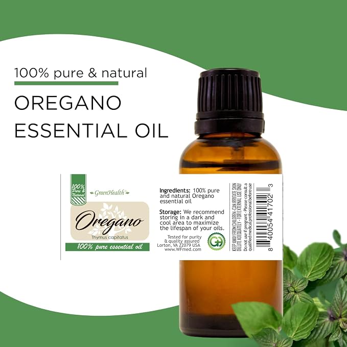 Oregano Essential Oil – 100% Pure & Undiluted – 1 fl oz (30 ml) Amber Glass Bottle w/Euro Dropper – GreenHealth