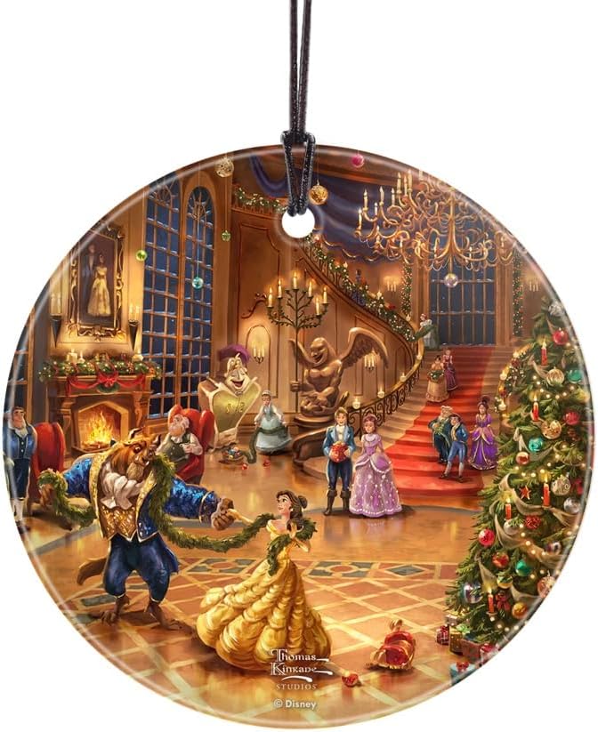 Disney – Beauty and The Beast – Christmas Celebration – 3.5” Starfire Prints Hanging Glass Print Accessory – Officially Licensed Collectible | Complimentary Velveteen Gift Bag SPCIR1302