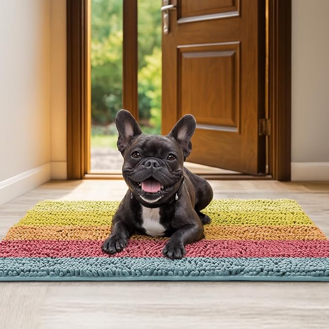 Muddy Mat® Super Absorbent Loop-Thread Chenille Dog Door Mat for Muddy Paws – Non-Slip, Machine Washable Indoor Entry Rug, Quick-Dry Pet Mat for Entryway – Candy Stripes 19"x30"