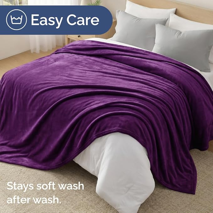 Fleece Blanket King Size - Ultra-Soft Warm Flannel Fleece Blanket - Purple | Soft, Warm, Outdoor Picnic Blanket for Camping, Travel, Lightweight, Cozy, Anti-Static, Home Decor Gifts for Men & Women