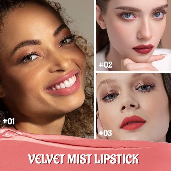 3Pcs Nude Pink Wine Red Matte Lipstick Set for Older Women,Velvet Long Lasting Waterproof Smudge Proof Lip Stick,24 hr Hours Magic Lipstick 24 Hours Original Lip Stick Stain Makeup Kit,Vegan