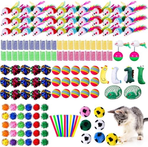 Shappy 150 Pcs Cat Toys Bulk Pack for Indoor Cats, Mice Balls,Novel
