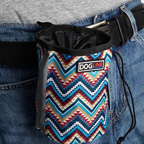 Dogline Dog Treat Pouch: Puppy Training Bag, Pet Kibbles and Snacks Holder, Litter Waste Bags Dispenser with Adjustable Drawstring Closure, Large Capacity with Mesh Pocket, Strong Nylon Material