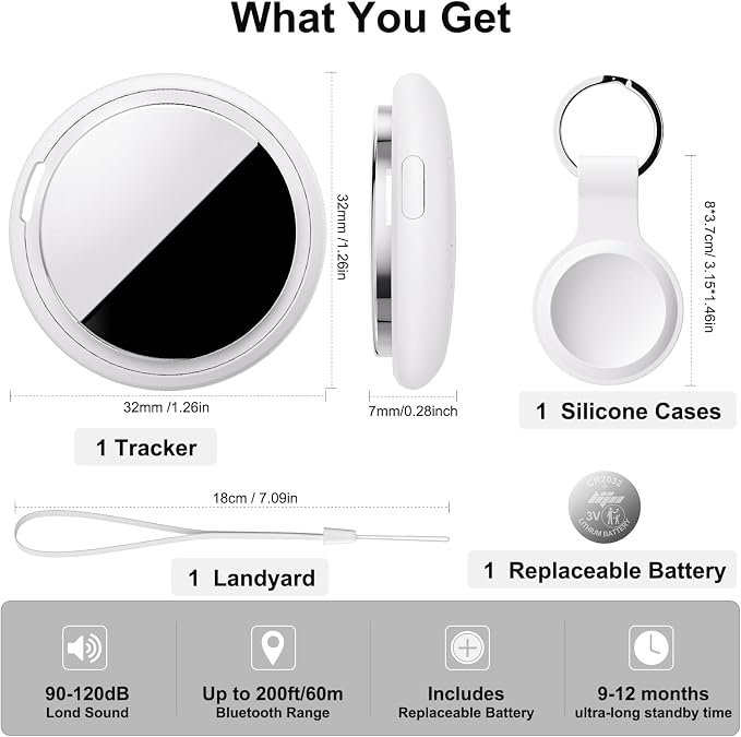 Air Tracker Tag Works with Apple Find My (iOS Only) Includes Replaceable Battery, Bluetooth Smart Item Locator Key Finder for Keys, Luggage, Wallet, Pet, Dog, Cat (White, 1-Pack)