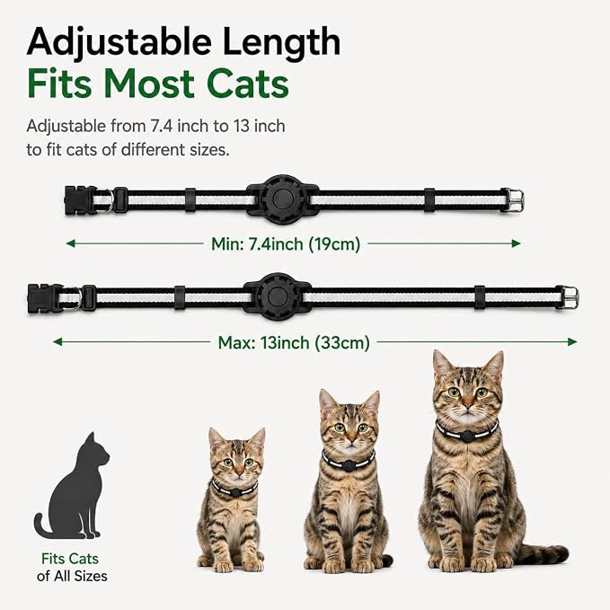 Cat GPS Tracker Collar, Pet Tracker for Cats (iOS Only), Waterproof Smart Tag Compatible with Apple Find My, No Monthly Fee, Tracking Collar for Small Large Cats (Tracker for cat)