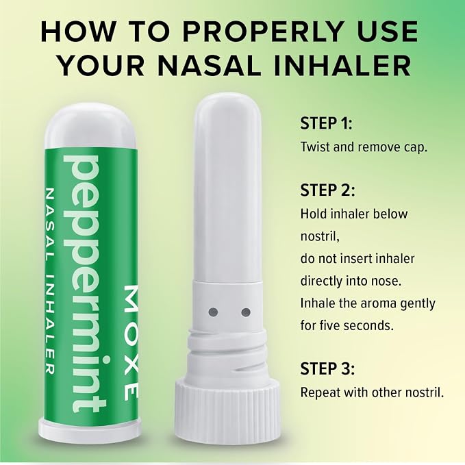 MOXE Peppermint Essential Oil Nasal Inhaler, Therapeutic No-Mess Aromatherapy, Cooling, Refreshing, Invigorating, Uplifts Mood and Positivity, Pure and Undiluted, Made in USA (3 Pack)