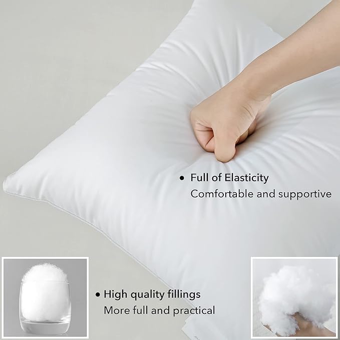 FAVRIQ 24 x 24 Pillow Inserts - 24 Inch Decorative Square Sofa Throw Pillow with 100% Cotton Cover - White Pack of 2