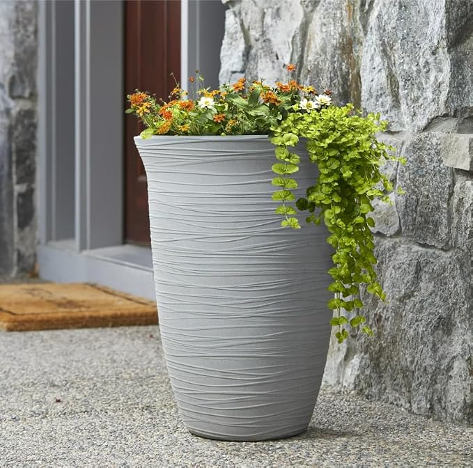Terrence 15 Inch Resin Vase, Cement