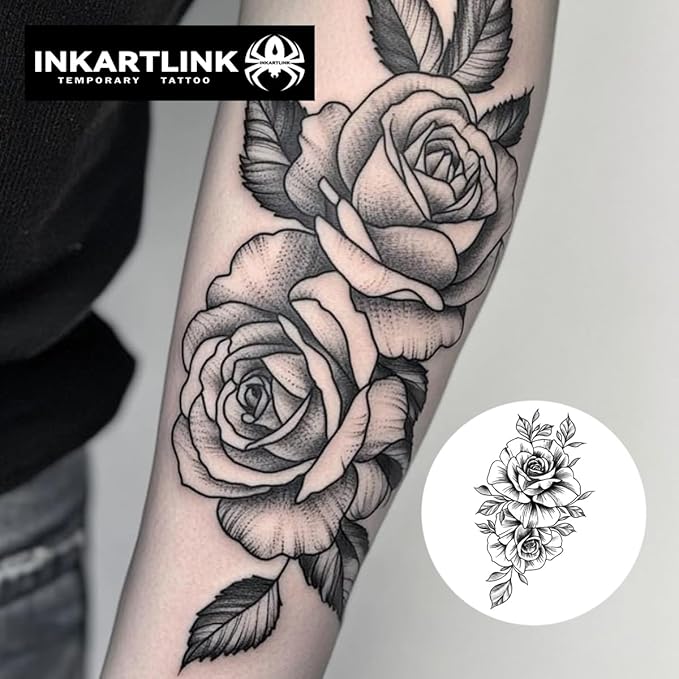 INKARTLINK Semi Permanent Tattoo, Temporary Tattoo, Beautiful and Realistic Design, Fun Tattoo Experience, Cruelty-free, Non-reflective, Waterproof (Flower 12)
