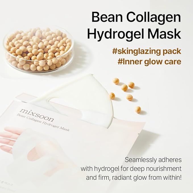 mixsoon Bean Collagen Hydrogel Mask - Collagen Face mask, Hydration All-In-One Firming, Soothing Gel Formula for Radiant, Smooth Skin 35g / 1.18 fl.oz. (3ea) Korean Glass Skin Care
