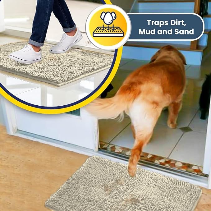 Muddy Mat® | Super Water Absorbent Door Mat Indoor, Microfiber Quick Dry Chenille Entryway Rug, Slip Resistant Front Door Mat, Indoor Mats for Entryway, Machine Washable Pet Rug, Ivory 30" x 48"