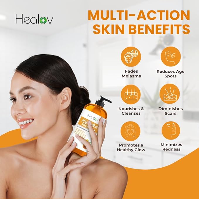 Kojic Acid Soap for Hyperpigmentation – Skin Brightening Kojic Papaya Body Wash – Dark Spot Soap Reduces Acne, Scars, and Evens Tone – Turmeric Body Wash for Brighter Glowing Tone