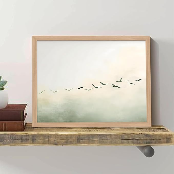 skysoon Minimalist Bird Wall Art, Neutral Abstract Landscape Canvas Print | Abstract Fog Landscape Canvas Print, Nordic Artwork, Modern Calm Wall Decor for Living Room Bedroom Office 16x24 Inch