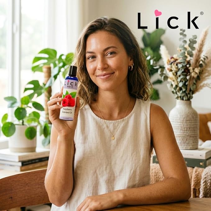 LICK Raspberry Fruit Scented Body Oil – Lightweight Daily Moisturizer with Almond Oil & Vitamin E – 4 oz