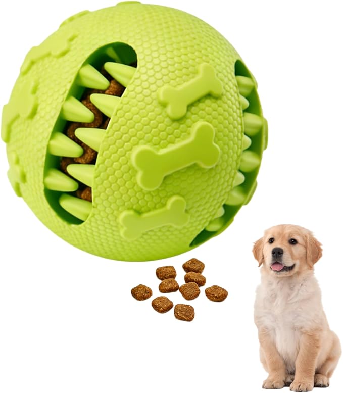 Dog Balls Treat Dispensing Toys for Medium & Large Breeds, 3inch / 7.5cm Natural Rubber Dog Puzzle Toy Slow Feeder for Mental Stimulation, Anxiety Relief & Interactive Play