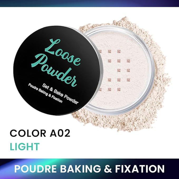 Loose Setting Powder - Translucent Finishing Powder for Face With Built-in Puff, Oil Control & Pore Blurring, Soft Matte Makeup, Vegan & Long Lasting, Light 02 (0.21 oz)