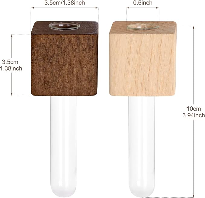 Magnetic Test Tube Flower Vases for Refrigerator, Set of 2 | Wooden magnetic vases in light and dark finishes for fresh cuttings and plant propagation. Plant not included. ﻿
