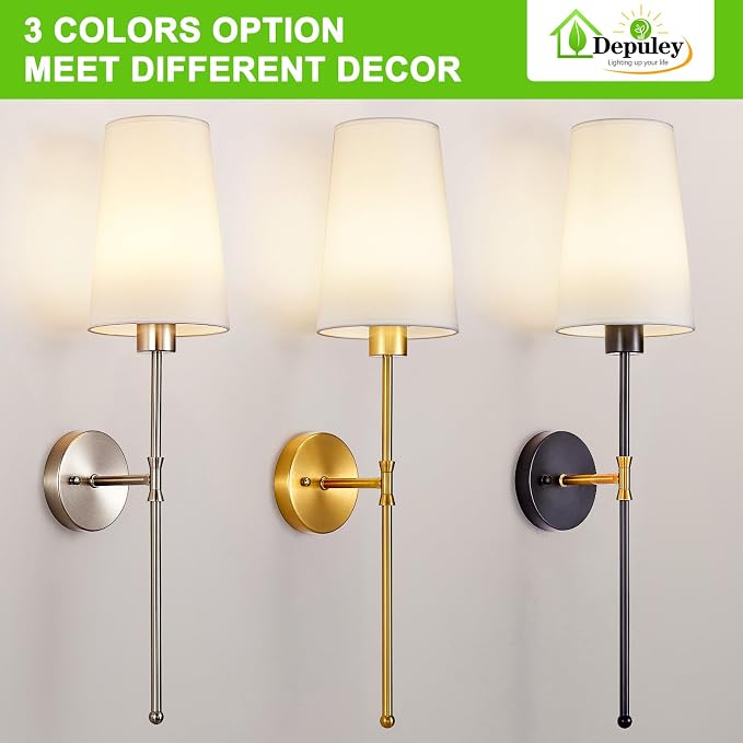 Depuley Battery Operated Wall Sconce: 27" Set of 2 Wireless Wall Lights with Remote for Bedroom - Rechargeable 15 Colors Wall Lamp for Living Room Hallway Decor - Brushed Nickel