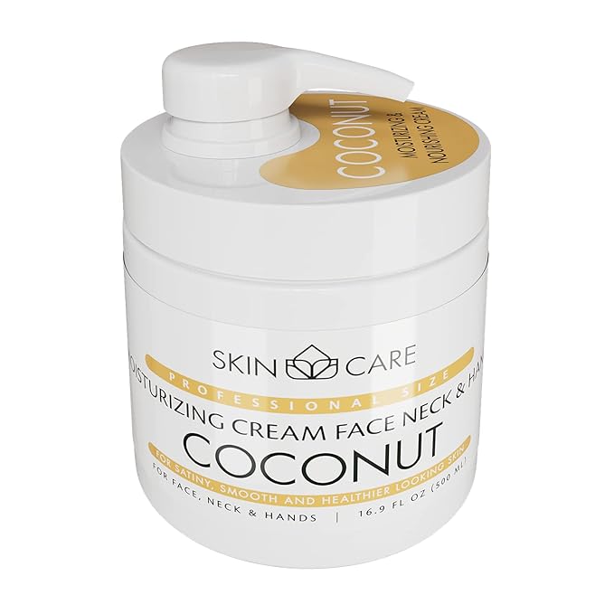 Skin Care Coconut Oil 3-in-1 Moisturizer Face Cream, Neck and Hands - Treatment for Crepey Texture, Wrinkles and Sagging - Daily Lotion for All Skin Types - 16.9 fl. oz.