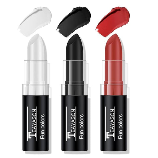 3 Colors White Black Red Face Body Paint Stick, Eye Black Lipstick Face Paint for Baseball/Football/Halloween Accessories Vampire/Witch/Clown Makeup Cream Face& Body Paint Easy to Blend
