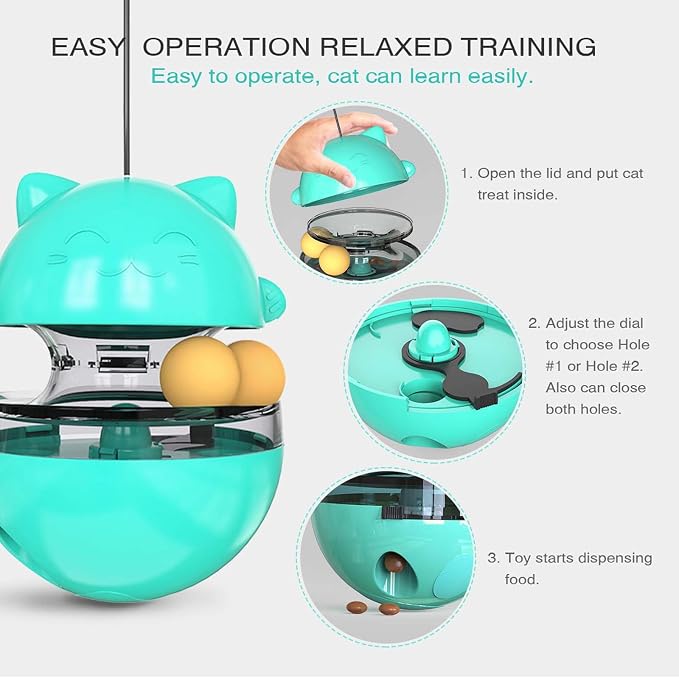 Interactive Cat Toy for Indoor Cats Wobble Treat Dispenser Ball (Blue)