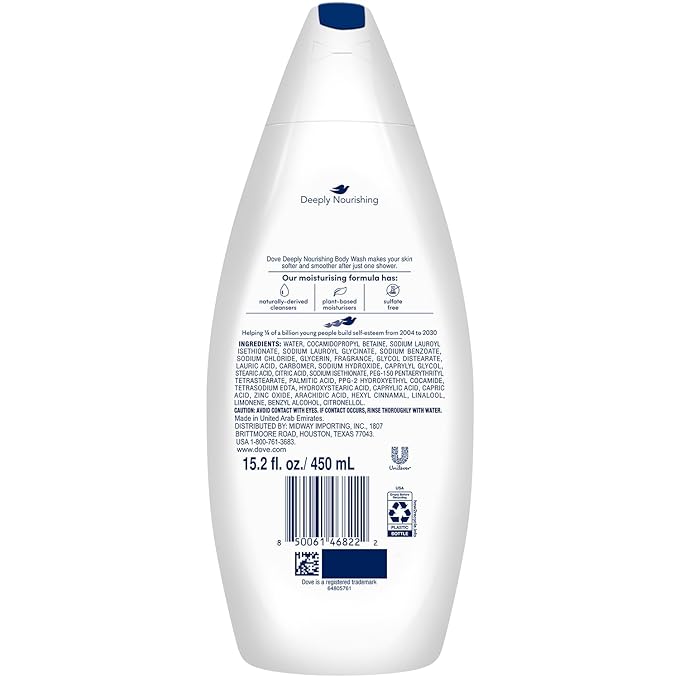 Dove Body Wash 2-Pack – Deeply Nourishing for Softer, Smoother Skin, 15.2 Oz Ea