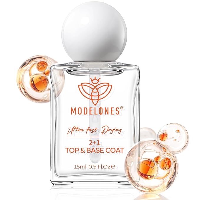 modelones Clear Nail Polish 3-in-1 Top Coat and Base Coat, Nail Strengthener, 15 Ml Quick Dry Long Lasting Shine Chip Fade Resistant Nails Protect Care Gifts for Women