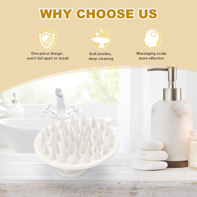 Meartchy Silicone Scalp Massager Shampoo Brush, Scalp Brush for Hair Growth & Dandruff Removal, Hair Scrubber Scalp Stimulator Exfoliator Brush with Soft Bristles for Wet Dry Scalp Care (White)
