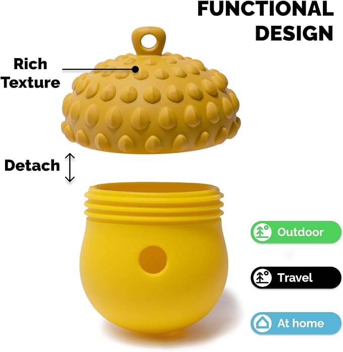 POPUPJOYS Interactive Treat Dispensing Dog Toys for Mental Stimulation & Healthy Eating | Enrichment Treat Toy with Detachable Lid for All Dog Sizes | Food-Grade Silicone, Dishwasher Safe (Yellow)