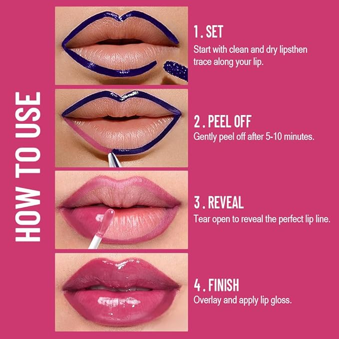 2-in-1 Dark Raspberry Lip Stain Peel Off & Hydrating Plumping Lip Oil with Tweezer, of Women Long Lasting Waterproof Peel Off Lip liner Tattoo, Highly Pigmented for All Skin Types 01#