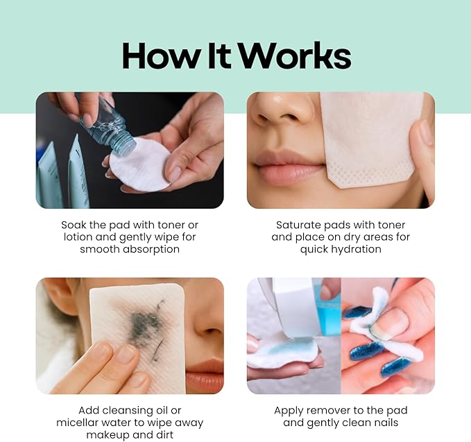Pure Cotton Pads -100% Natural Cotton Pads for Makeup Removal and Skincare, Lint-Free, Vegan & Cruelty-Free, Premium Korean Facial Cotton, 80 Count