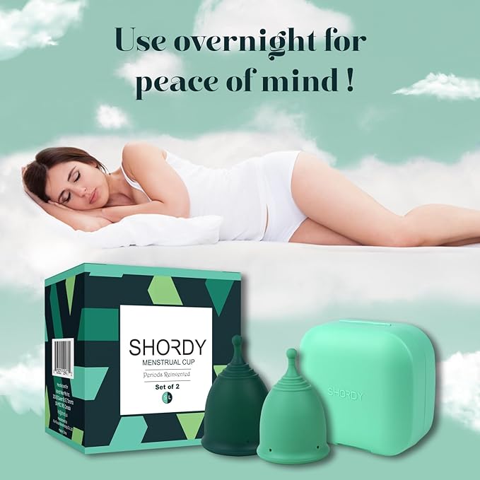 SHORDY Reusable Menstrual Cups (Small & Large) Set of 2 with Box, 100% Soft Silicone, Copa Menstruelle, Period Cup, Heavy & Light Flow, Feminine Hygiene, Tampons, Pads & Disc Alternative for Women