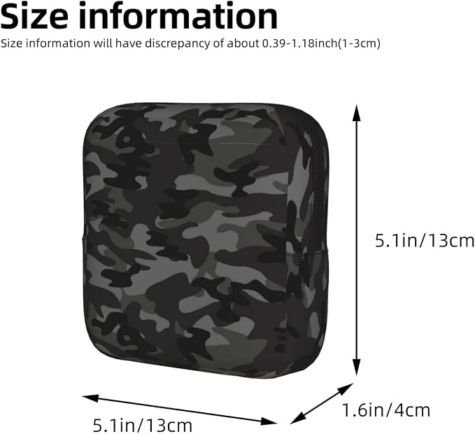 Camo Black And Grey Camouflage Military Period Bag For Women,Portable Sanitary Napkin Period Pad Pouch For Purse, Small Make Up Bags