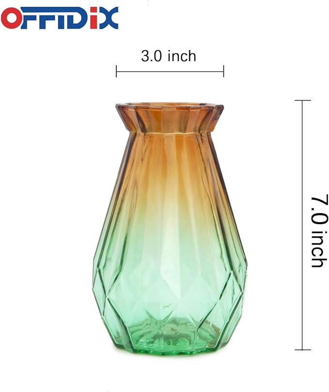 Glass Vase Gradient Multicolor with Geometric Faceted Design Floral Vase for Home, Business, Events or Weddings | for Home, Office or Wedding