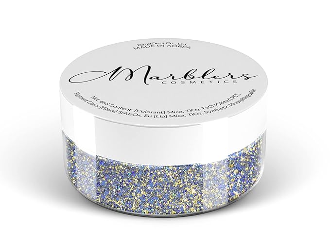 MARBLERS Holographic Face & Body Glitter [Gold Splash Blue] 0.18oz (5g) | Fine | Non-Toxic | Cruelty-Free | Festival, Rave & Party Makeup | Eye, Hair, Nail Polish, Eyeshadow | Nail Art | Gel Nail