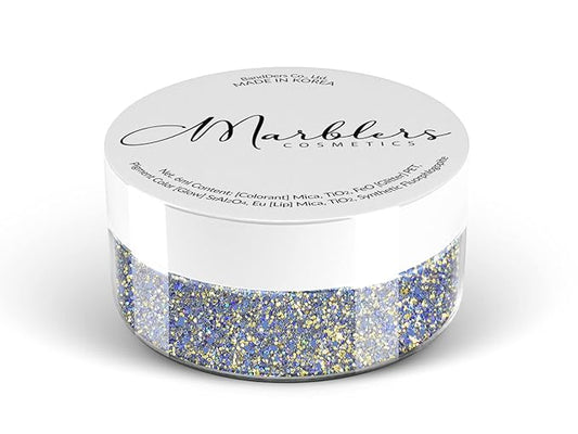 MARBLERS Holographic Face & Body Glitter [Gold Splash Blue] 0.18oz (5g) | Fine | Non-Toxic | Cruelty-Free | Festival, Rave & Party Makeup | Eye, Hair, Nail Polish, Eyeshadow | Nail Art | Gel Nail