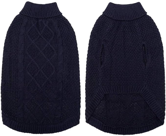 Mihachi Turtleneck Dog Sweater - Winter Coat Apparel Classic Cable Knit Clothes with Leash Hole for Cold Weather, Ideal Gift for Pet in New Year