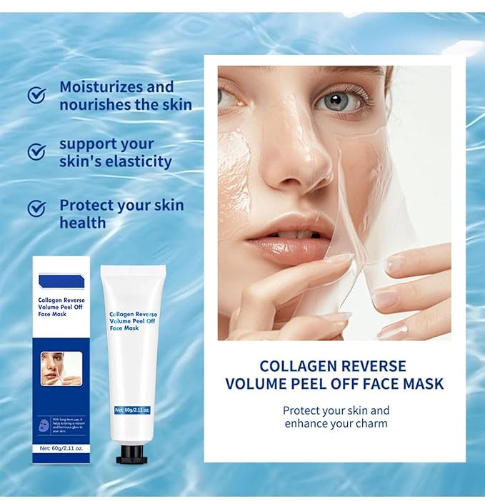 Collagen Peel Off Face Mask, Overnight Peel Off Facial Mask with Vitamin E, Firming, Depuffing & Hydration, Moisturizes Replenishes Water, Enhances Skin Elasticity for Daily Skin Care, 2.11 oz
