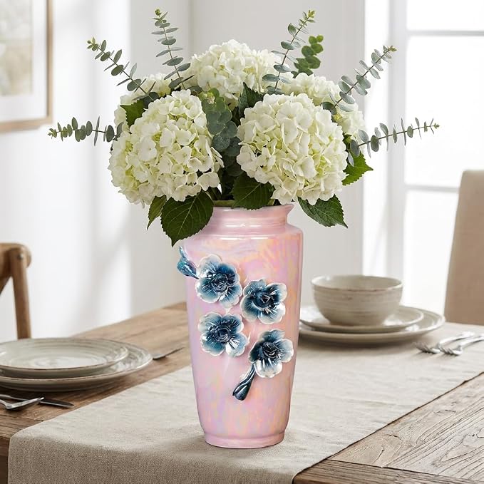 Pink Ceramic Vase 9 Inch - Modern Decorative Vase for Home Decor, Living Room, Centerpiece, Wedding, Office, Pink Decor