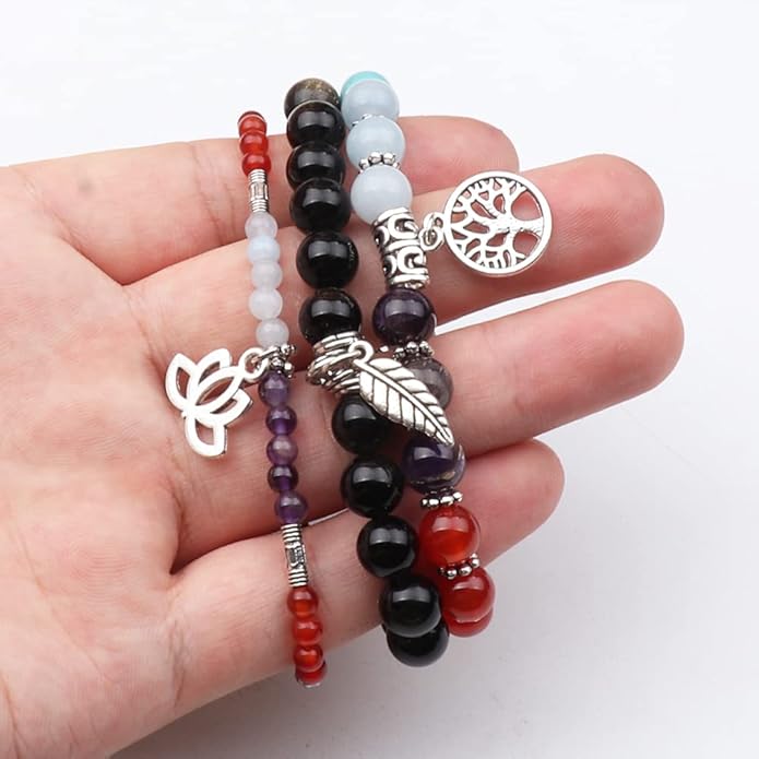 UEUC Tree of Life Yoga Healing Stone Bracelets,Multilayer Lotus Chakra Stone Reiki Bracelet Sets,Anxiety Crystal Natural Stone,for Women Stress Relief