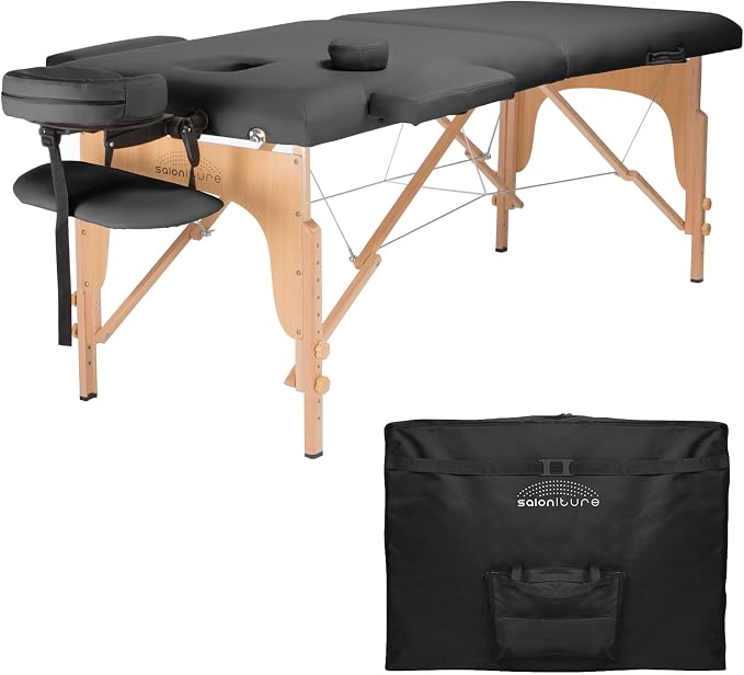 Saloniture Professional Portable Folding Massage Table with Carrying Case - Dark Gray