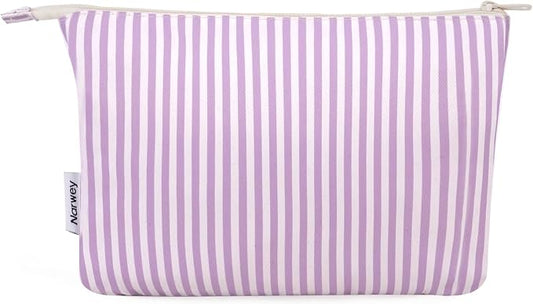 Narwey Small Striped Makeup Bag for Purse Travel Makeup Pouch Cosmetic Bag Zipper Pouch Bags for Women (Purple Stripe)