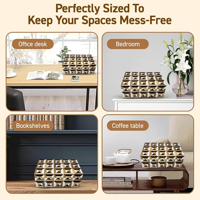 Perilla Home Home Decor Decorative Storage Wooden Box Small Era Organizer Tool Stash Card Craft Trinket Memory Keepsake Jewelry Box for Men and Women, Gifts For All, Brown, Black and Off White