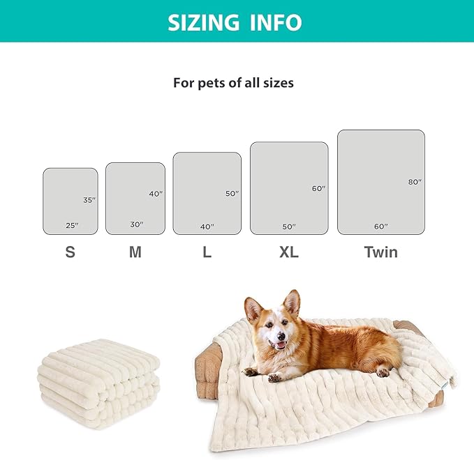 Waterproof Pet Blanket for Large Dogs & Cats - Reversible Calming Plush, Washable Furniture Cover for Couch, Bed, Car Seat, Blocks Leaks, Stains & Pet Fur (Cream, 50"x60")
