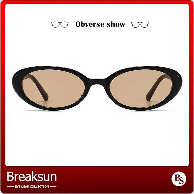 Breaksun Retro Oval Sunglasses for Women Men Fashion Small Oval Sunglasses 90s Vintage Shades